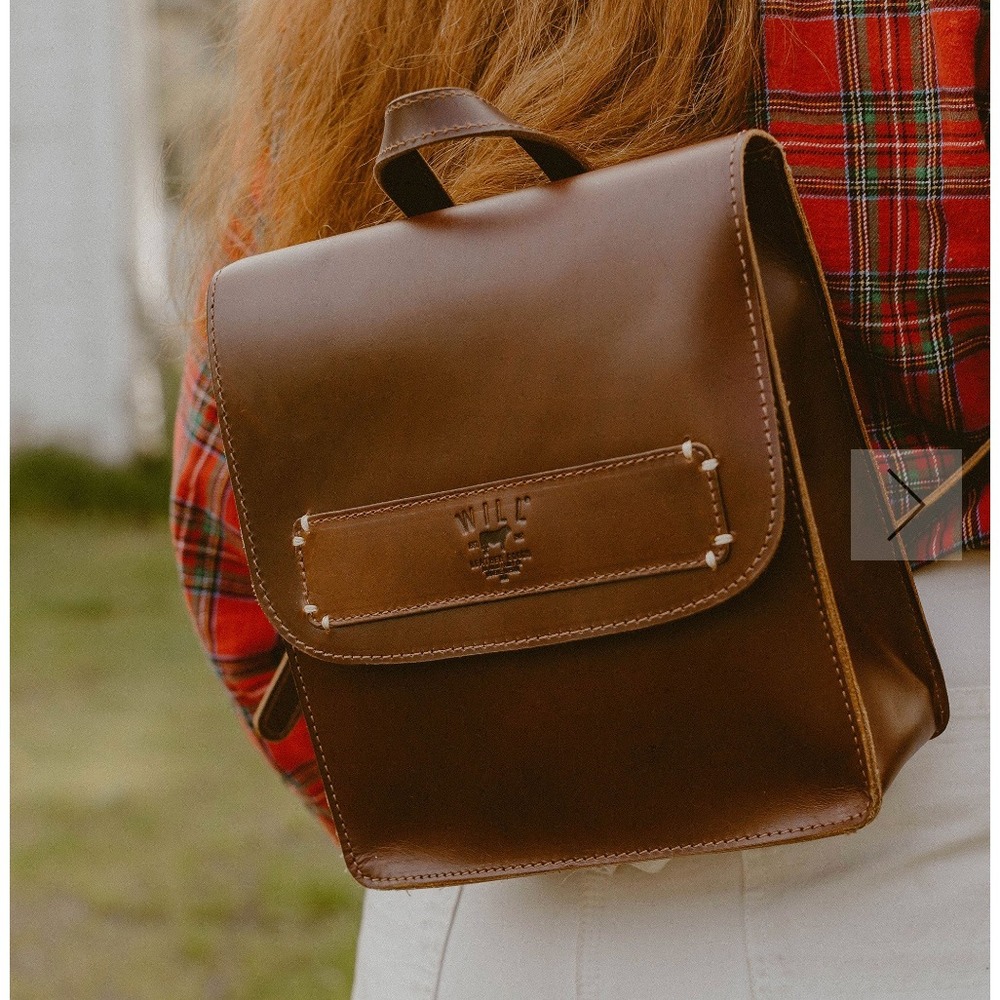 WILL Full Grain Leather Simple Backpack Purse Tan Unlined Magnetic Closure EUC - Picture 2 of 16